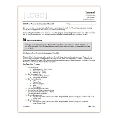 JIRA New Project Configuration Checklist