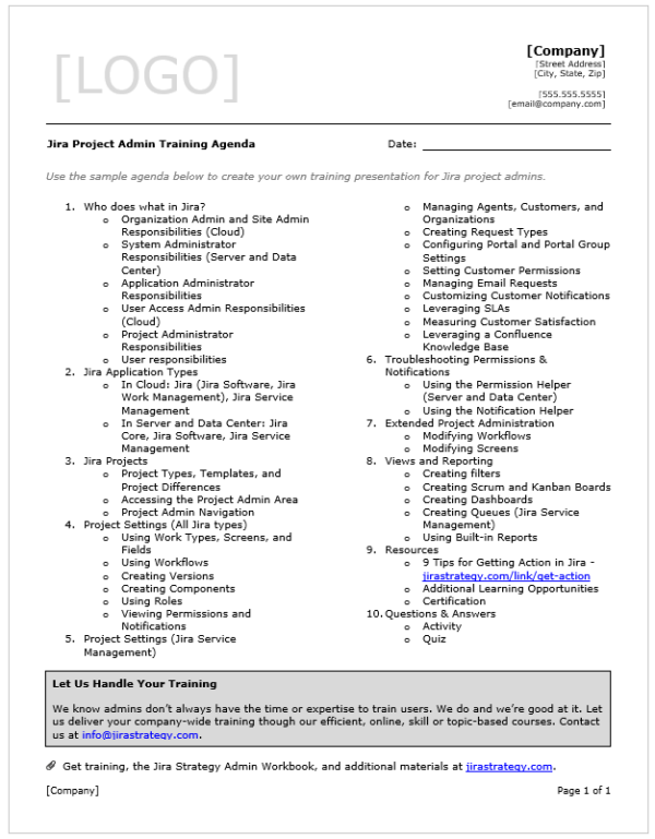 Jira Project Admin Training Agenda