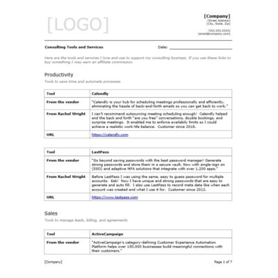 Consulting Tools and Services