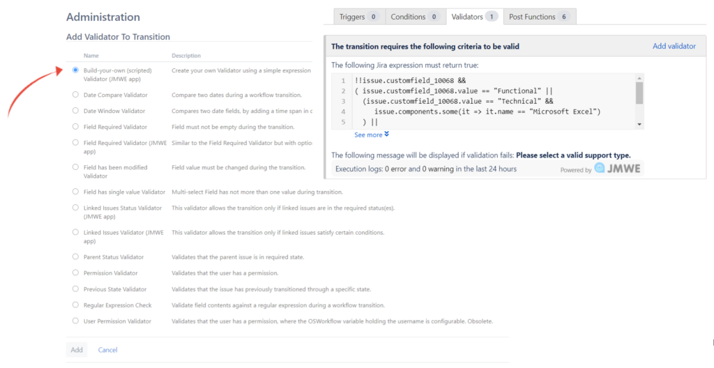 A JMWE custom scripted workflow validator