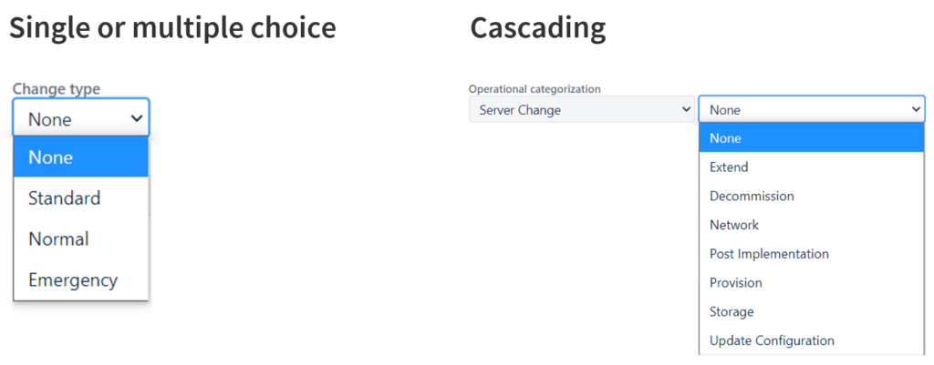 Single select, multi-select, and cascading select Jira fields