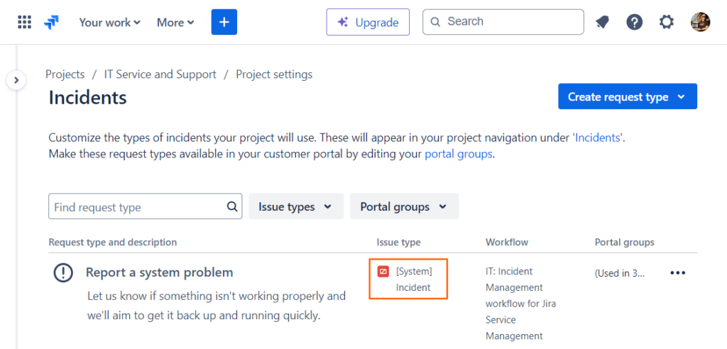 Mapping request types to issue types