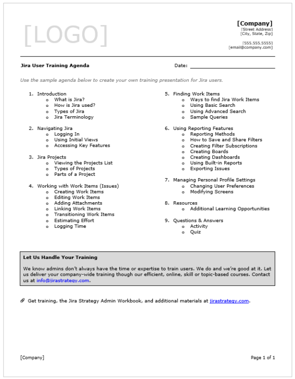 Jira User Training Agenda
