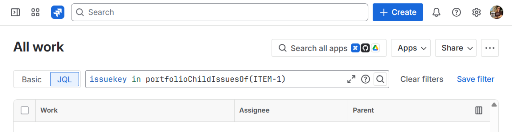 JQL function to query for child work items