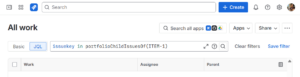 JQL function to query for child work items